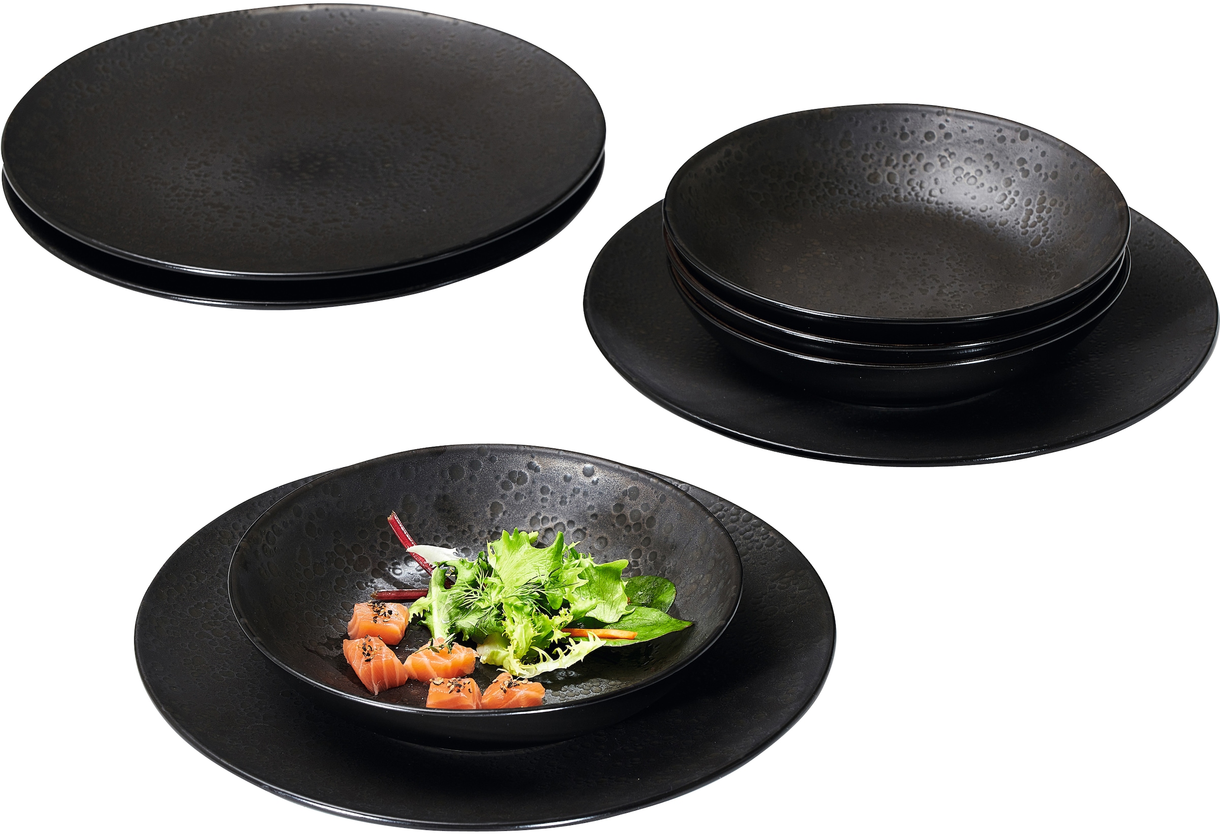 Ritzenhoff & Breker Tafelservice »Teller Set, Geschirr-Set Kitwe« seidenmatter Schwarzton mit Kupferstich, 8 Teile, für 4 Personen