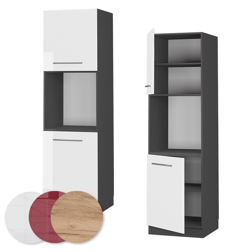 Vicco Herdumbauschrank Küchenschrank Küchenmöbel Fame-Line Anthrazit Weiß 60 cm modern Hochglanz Küche Einbauküche Blende Herdschrank Hochschrank Küchenzeile Drehtür Einlegeboden