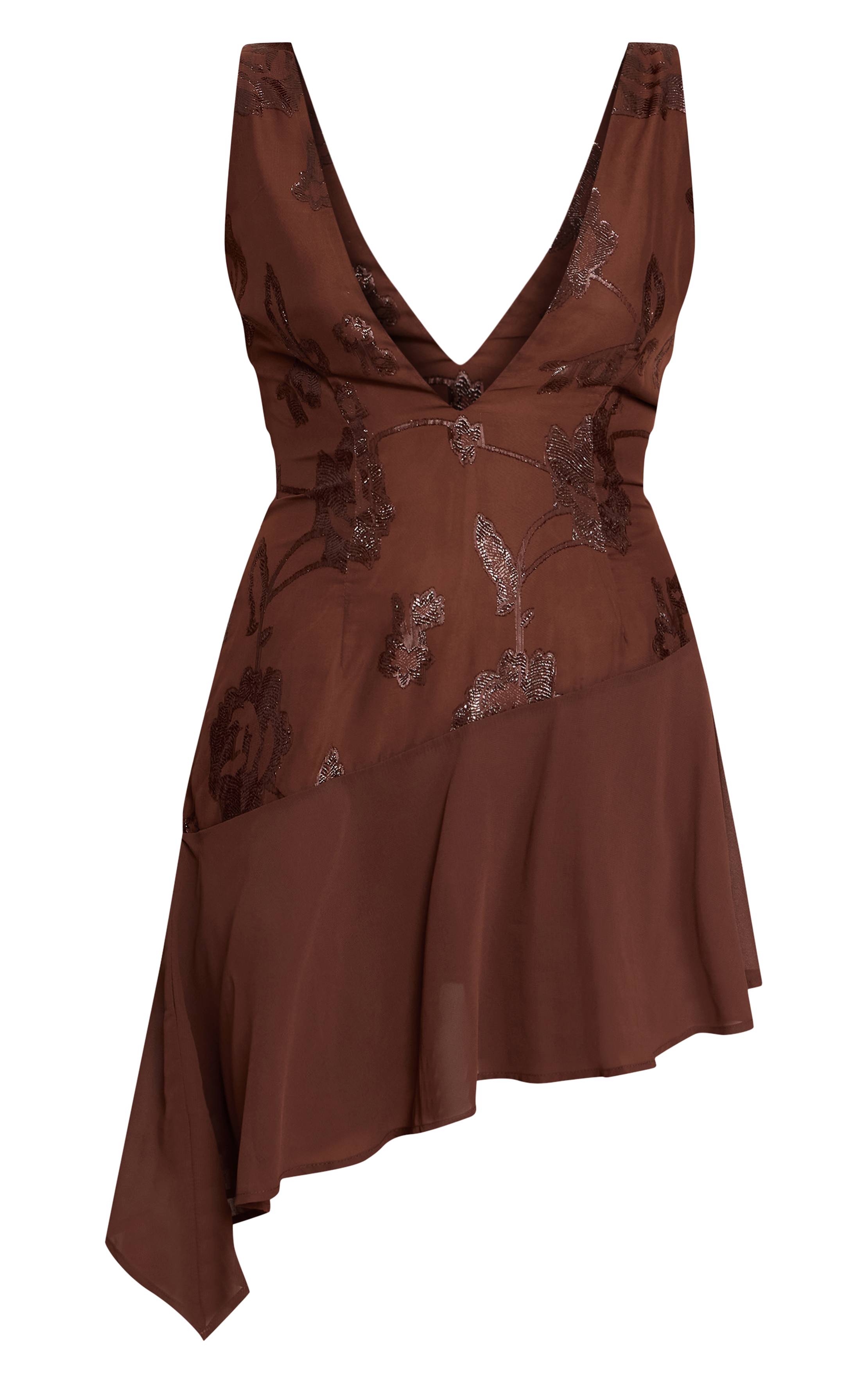 Marron Robe Nuisette À Détails Floraux