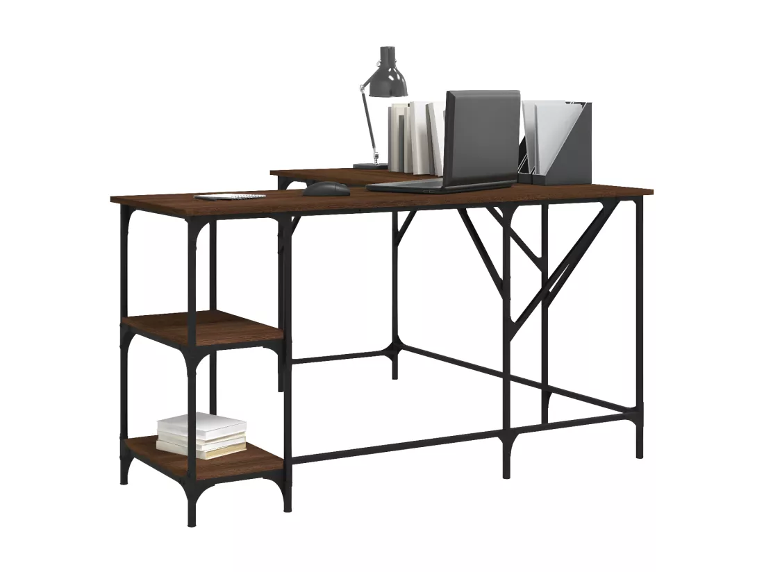 Bureau chêne marron 139x139x75 cm bois d'ingénierie
