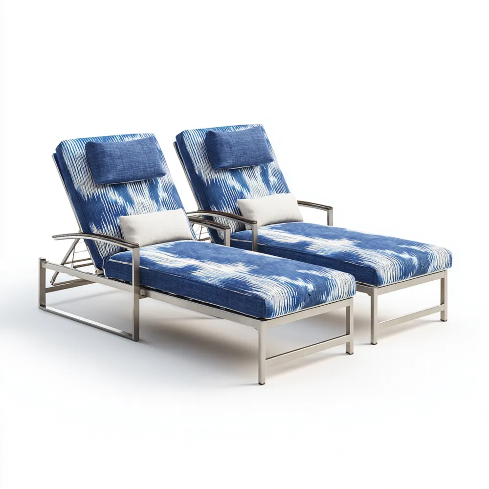 Gartenliege Set Edelstahl 200x70x35 cm Blau-Weiß – Verstellbar und Mod