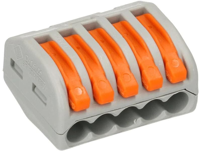 WAGO Verbindungsklemme Wago Klemme 5L 5-fach, 4 Stück 4er Packung Wago Klemmen für 0.14 - 4 mm² Kabelquerschnitt und max. 32 A