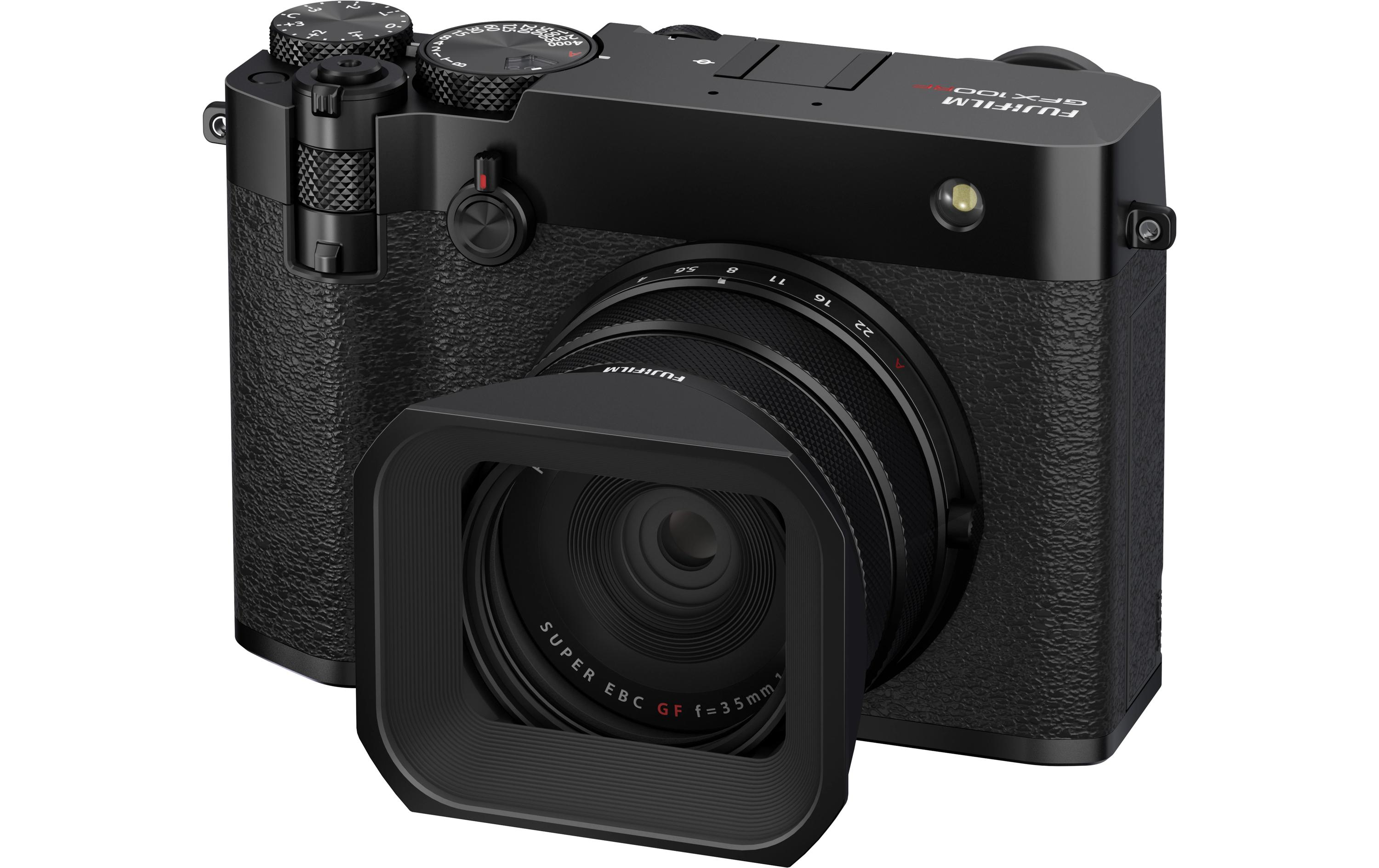 Fotokamera GFX 100RF Schwarz<br>GFX-Kamera mit fest verbautem Objektiv und bringt die Mittelformat-Bildqualität in ein ultrakompaktes Design