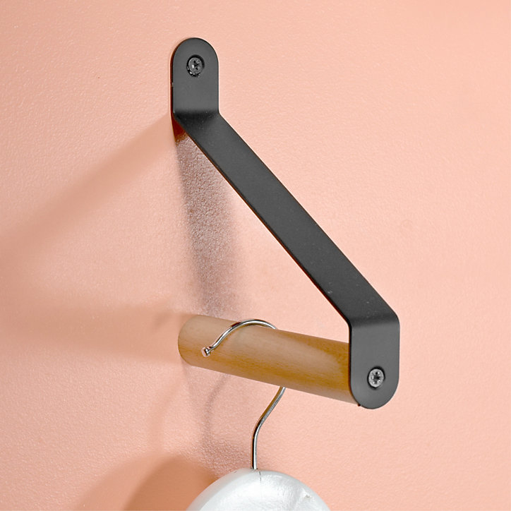 Mini-penderie murale L. 13,3 cm Cime bois brut et métal noir mat