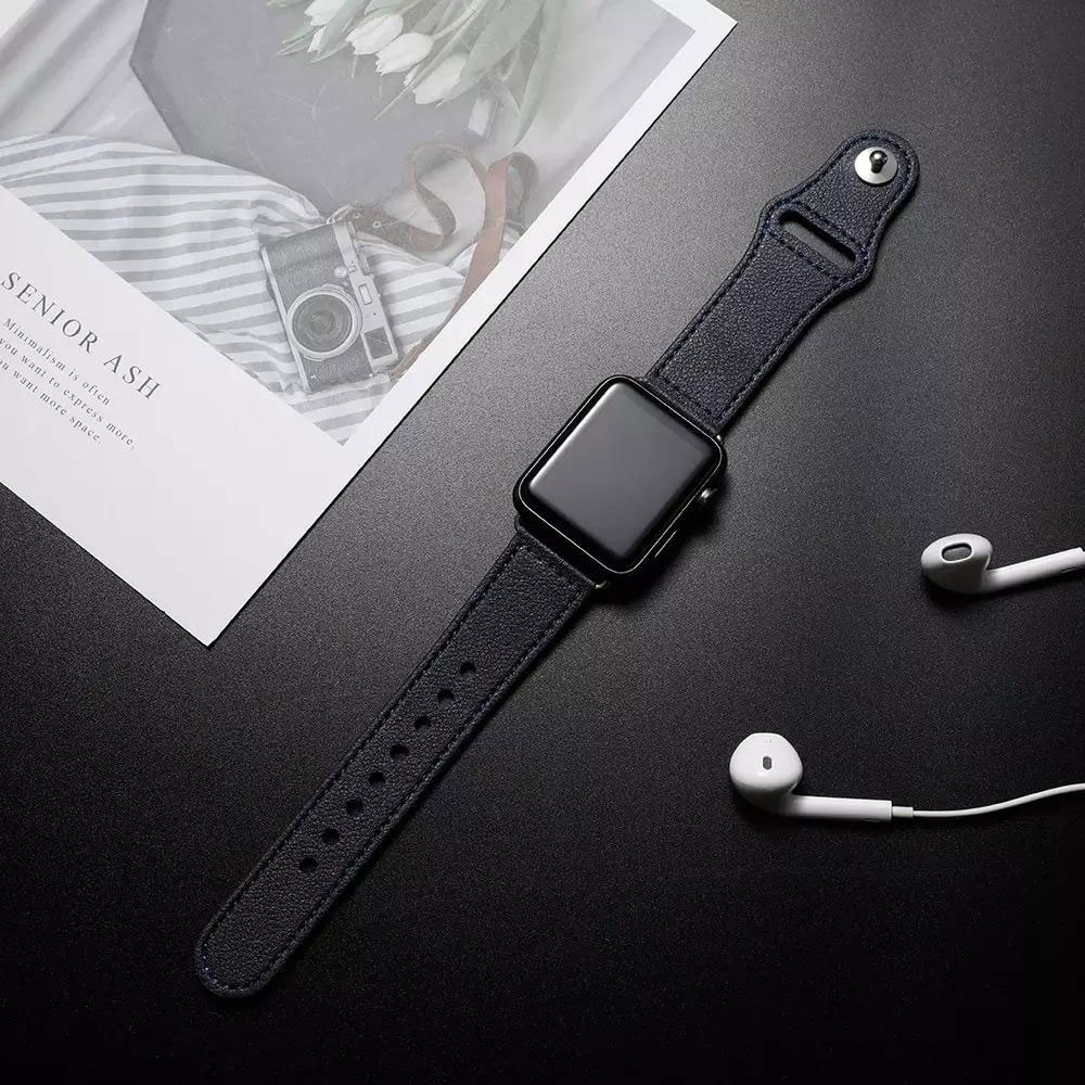 Apple Watch (49/46/45/44 mm) Echtleder Ersatz Armband mit Druckverschluss (Gelenkumfang 178-220 mm) - Schwarz / Braun