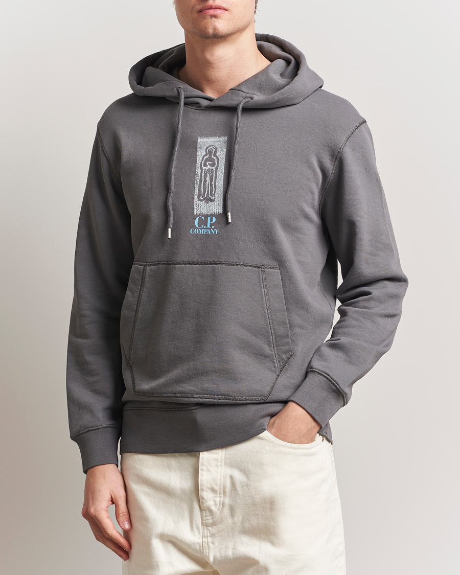C.P. Company Cotton Fleece Back Logo Hood Grey