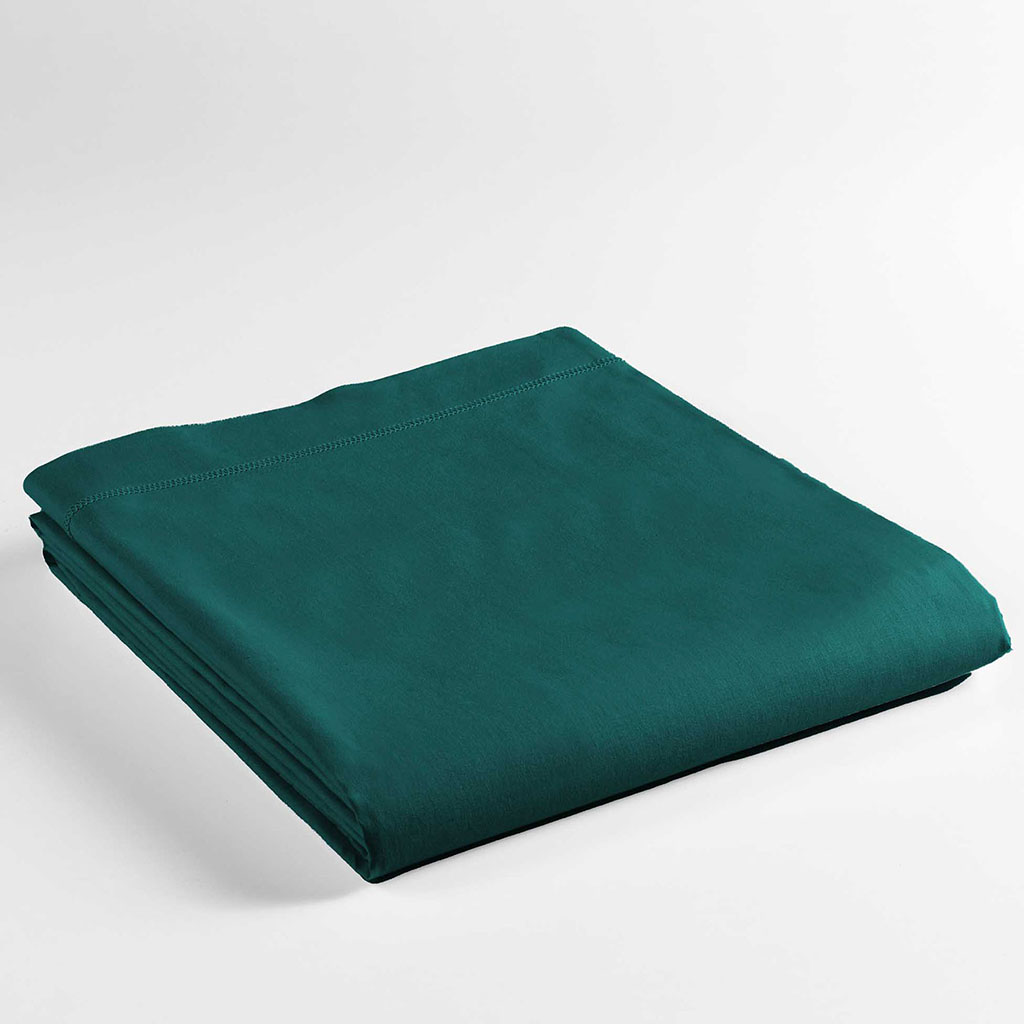 Drap plat coton 57 fils bleu canard 240x300cm