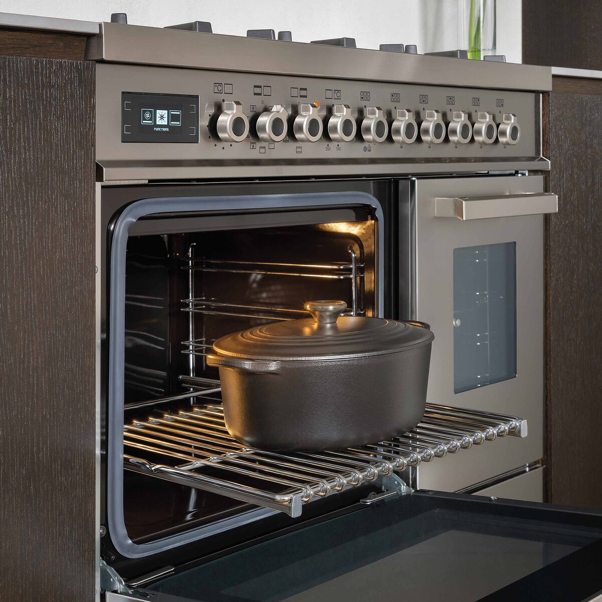 PRO96L2EXT Professional Gasskomfyr med dobbelovn 90 cm, Rustfritt Stål