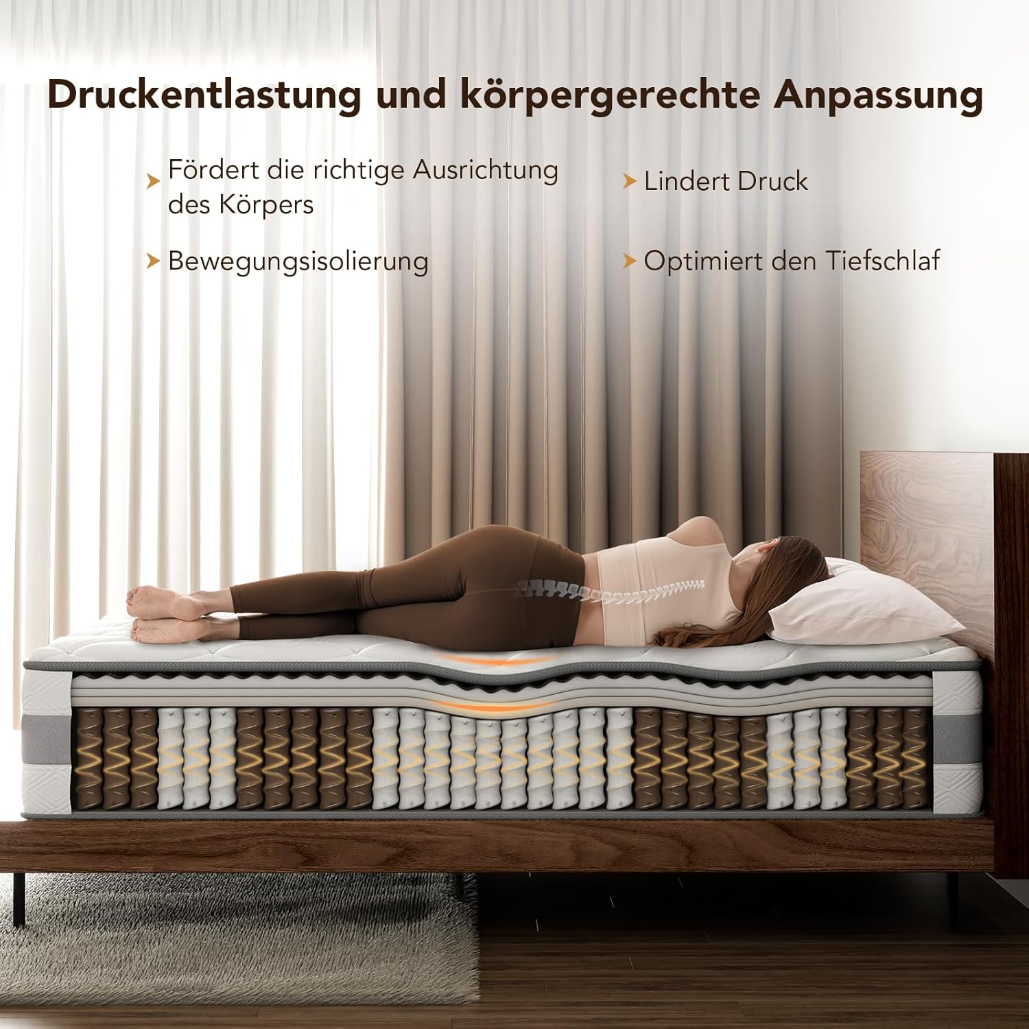 Matratze 100x200 cm–7-Zonen-Taschenfederkernmatratze, beidseitig nutzbar, Härtegrad H3/H4，25 cm hoch, mit Memory-Schaum, Oeko-TEX Zertifiziert 100 Nächte Probeschlafen