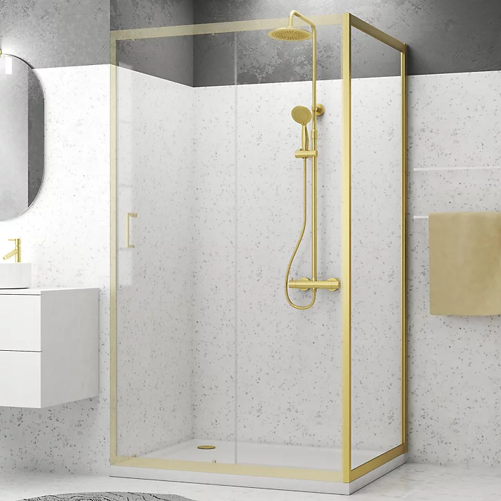 Paroi de douche fixe 90 x 200 cm, doré brossé, Galedo Factory
