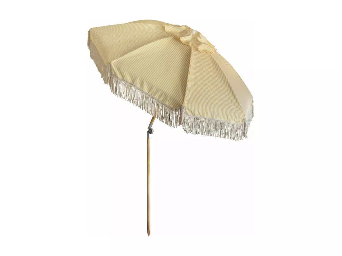 Now's Home - Parasol En Polyester Rayure Jaune Avec Frange Diam 180cm Playa