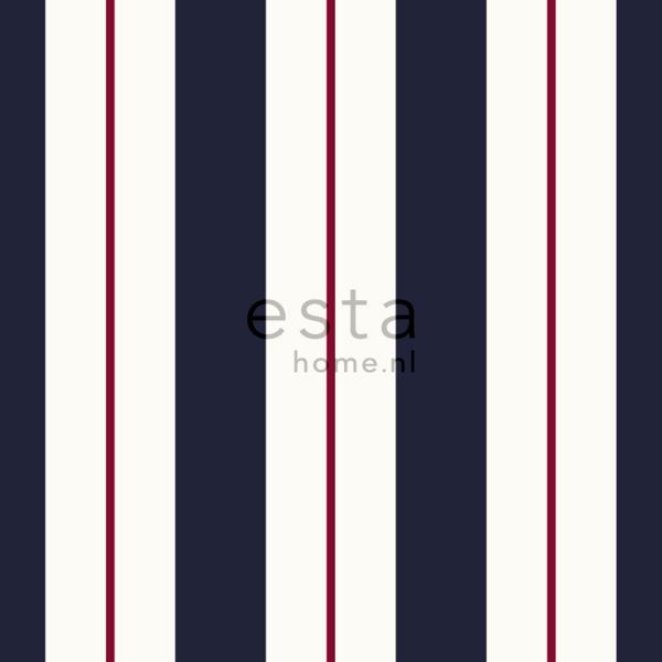 Estahome Strepen Behang I - 0,53 x 10,05 m - Blauw / Rood
