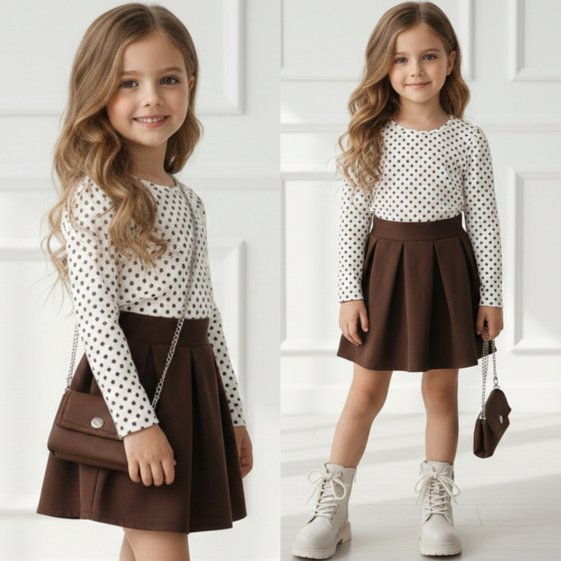 Girls Polka Dot Party Dress - bruin