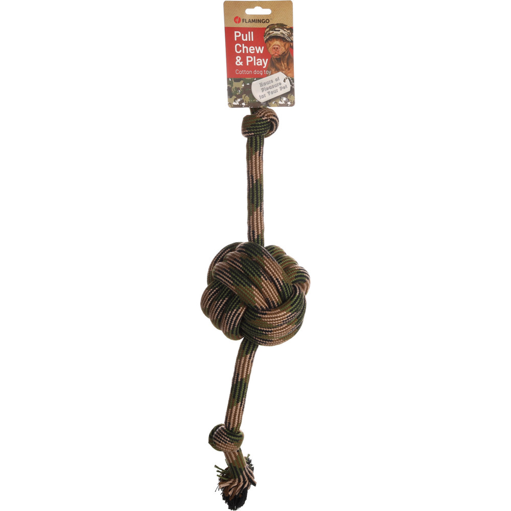 Jouet balle nouée corde avec 2 nœuds camouflage 65 cm pour chien