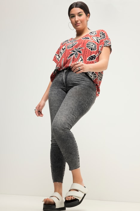 Skinny Jeans, cutted Saum, 5-Pocket, Elastikbund