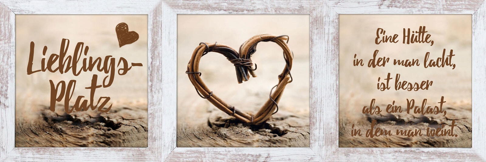 Bild gerahmt 3er Set Lieblingsplatz je 23 x 23