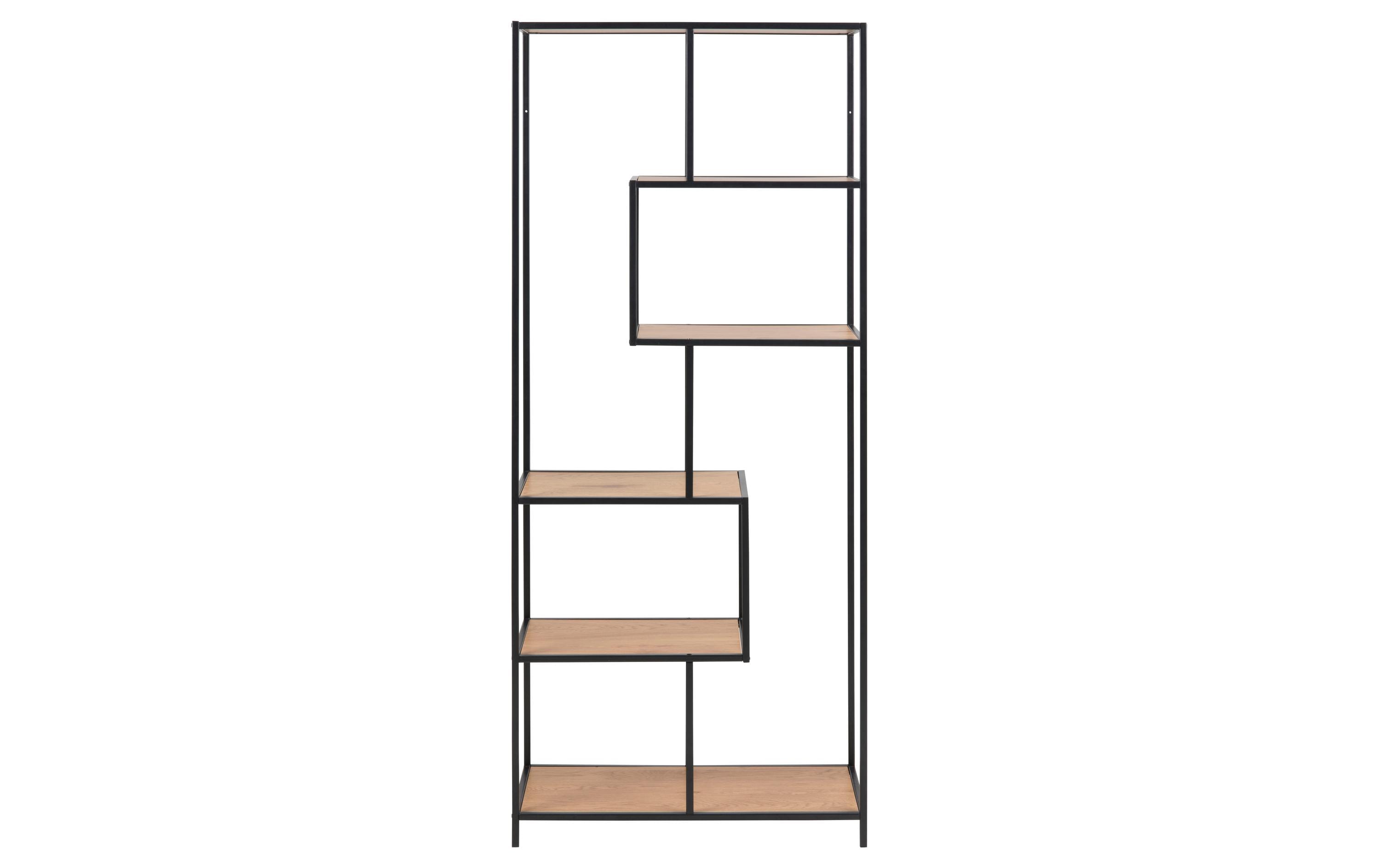 Regal Seaford 77 x 35 x 185cm, Braun/Schwarz<br>Bücherregal mit 5 Ablagen