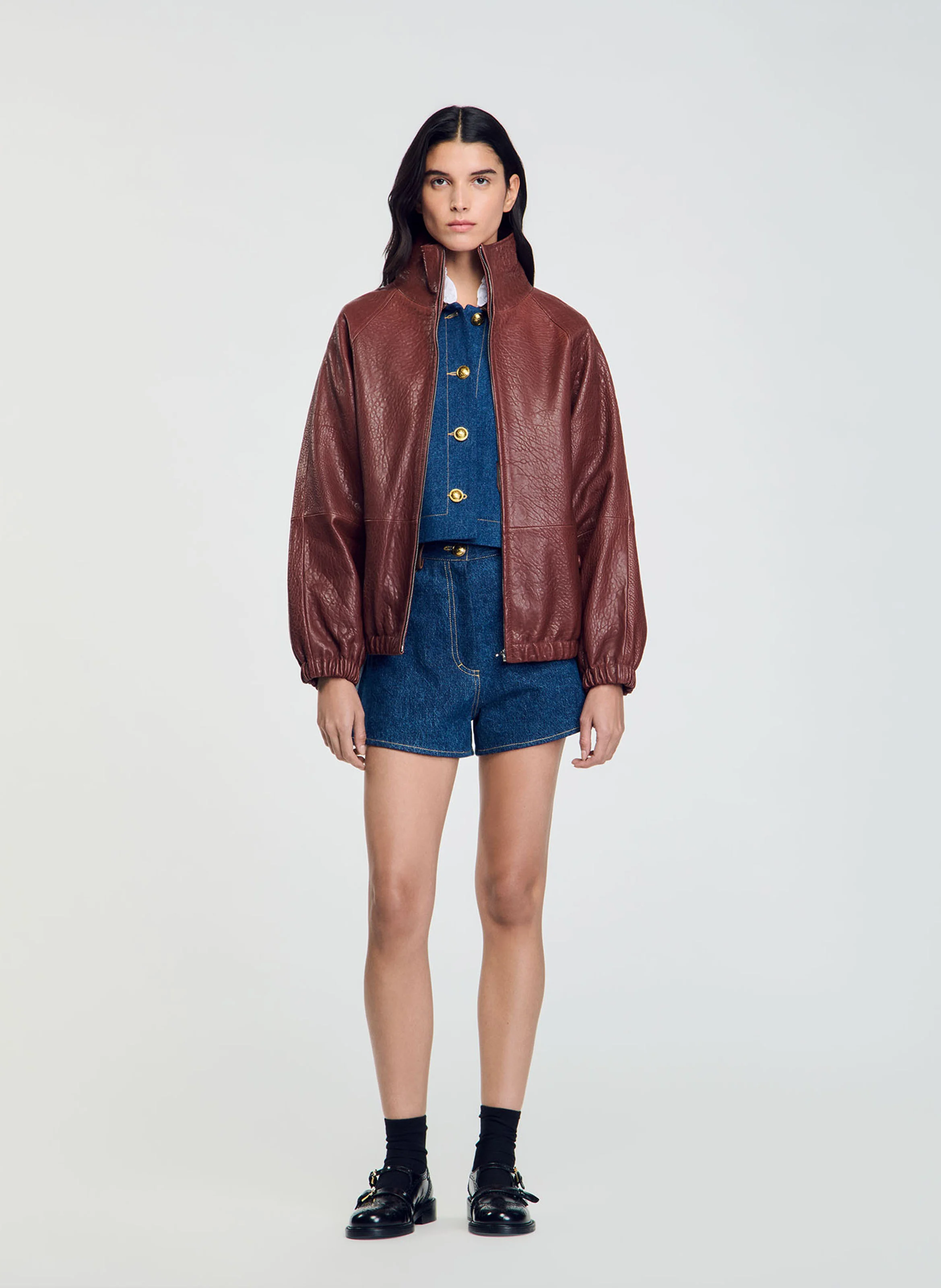 Blouson en cuir oversize | Rouge