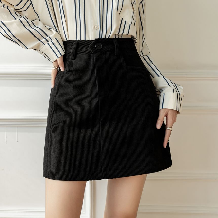 Dragan Pulse - Hoge taille corduroy effen midi A-lijn rok