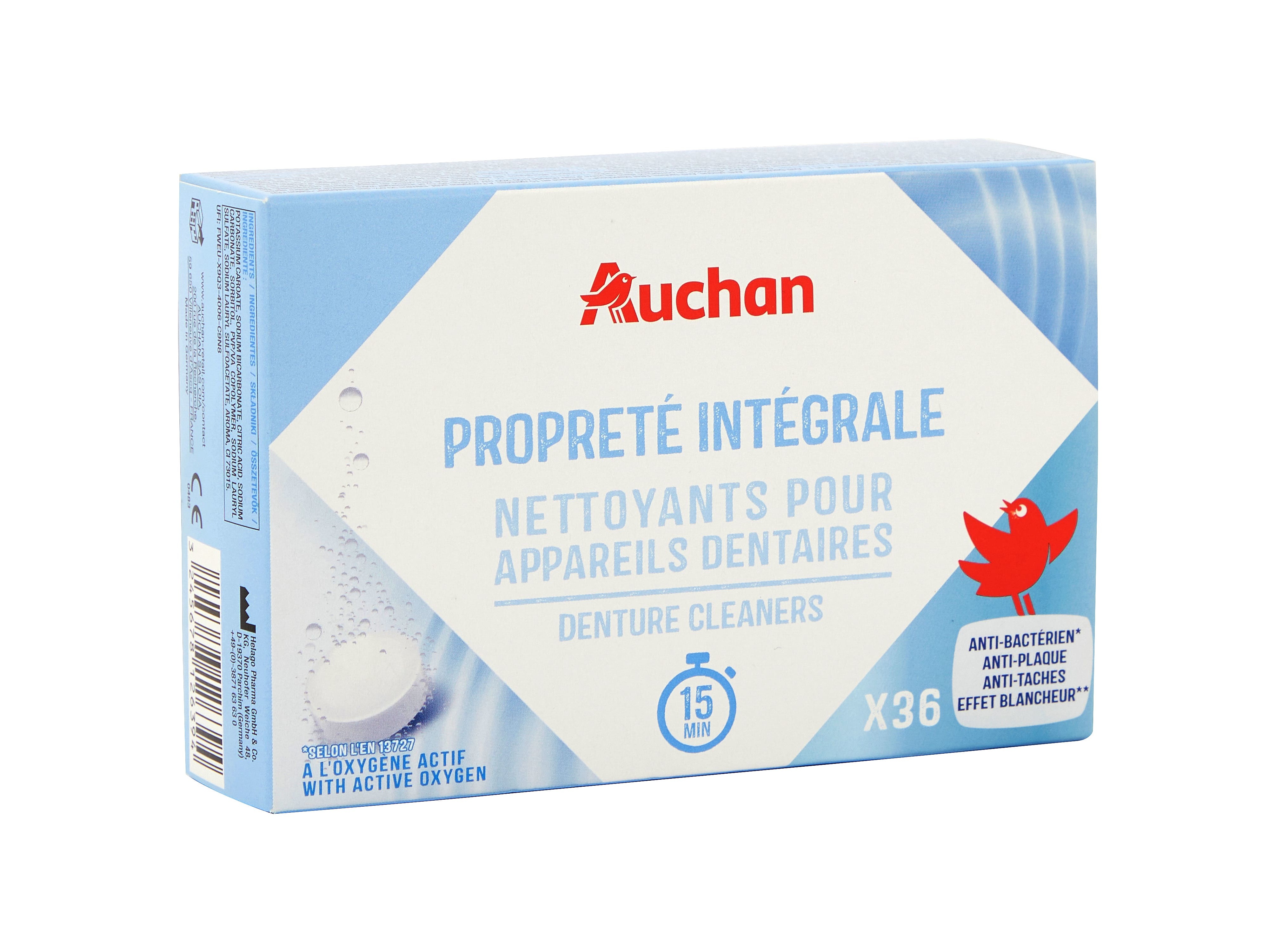 PASTILHAS AUCHAN PRÓTESES DENTÁRIA BRANQUEADORA 36UN