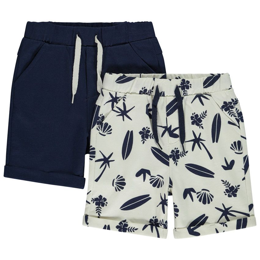Lot de 2 bermudas molleton uni et imprimé pour bébé garçon - Bleu marine
