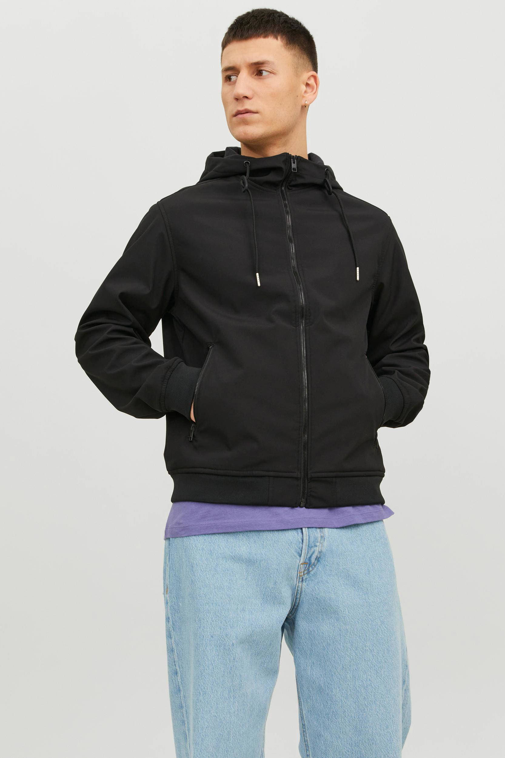 JACK & JONES softshell jas JJEBASIC met logo zwart