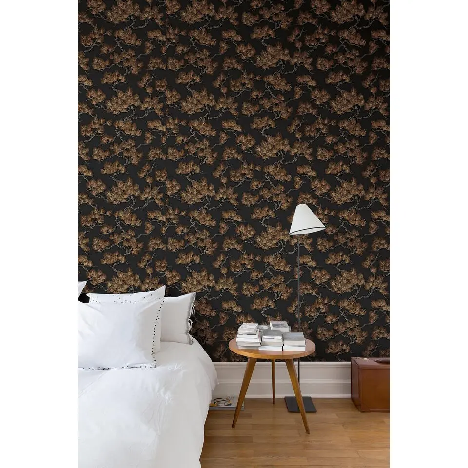 Dutch Wallcoverings Vliesbehang Wall Fabric pine tree - zwart - 10,05m x 53cm