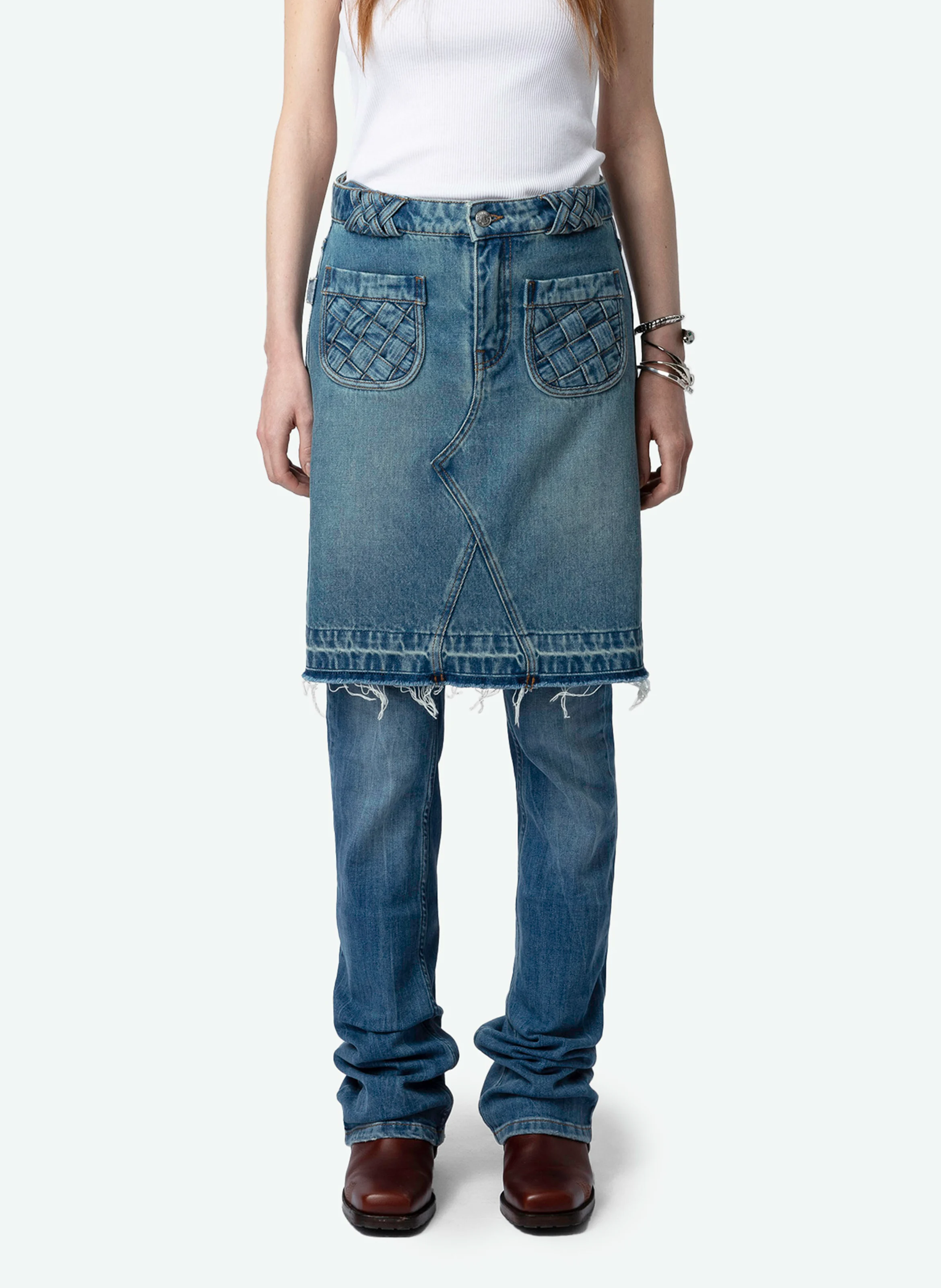 JINGLE - Jupe courte denim délavé en coton bio | Bleu