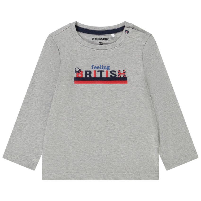 T-shirt manches longues en jersey avec broderie pour bébé garçon - Gris clair