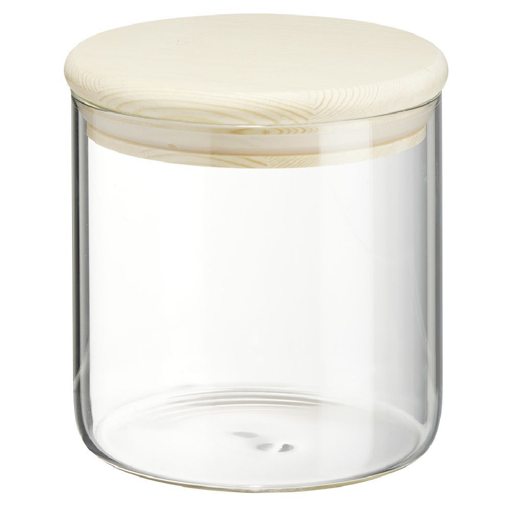 Bocal rond transparent avec couvercle en bois 0,6L