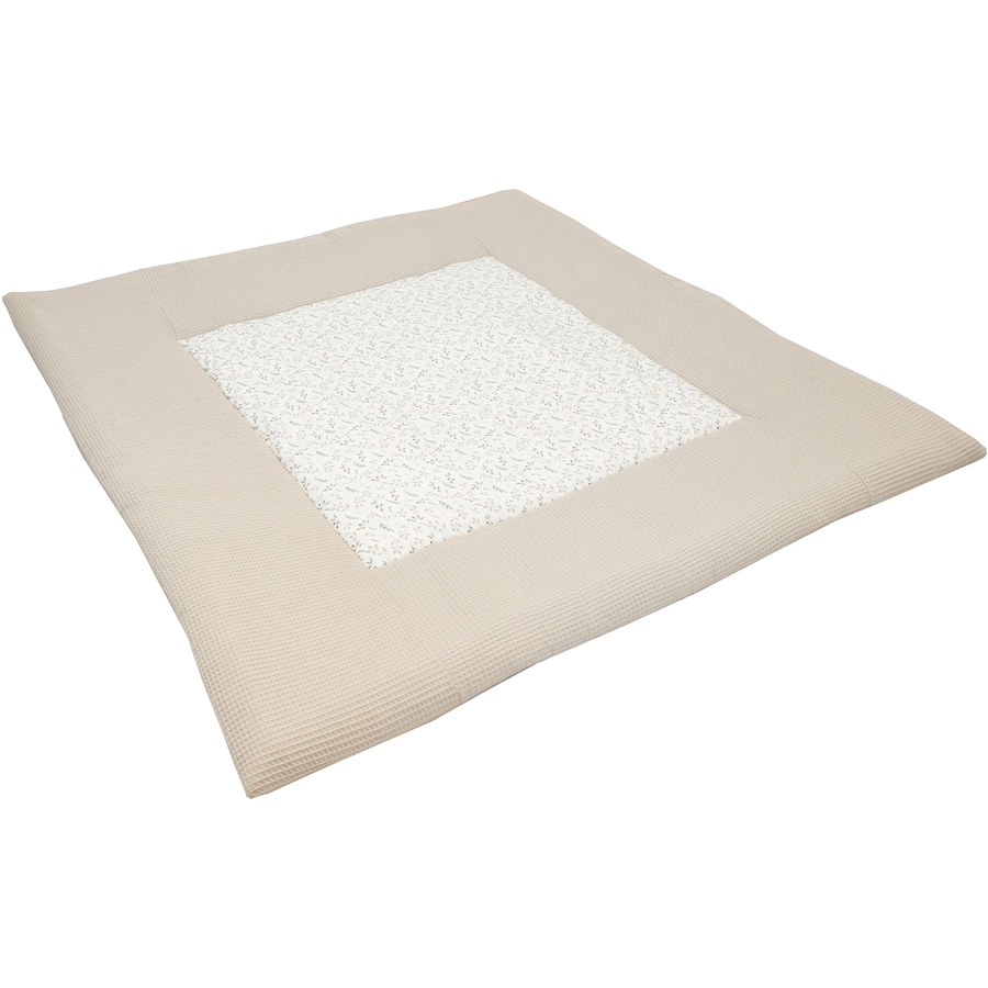 ULLENBOOM Krabbeldecke & Laufgittereinlage Waffel Motiv Floral Sand 140 x 140 cm