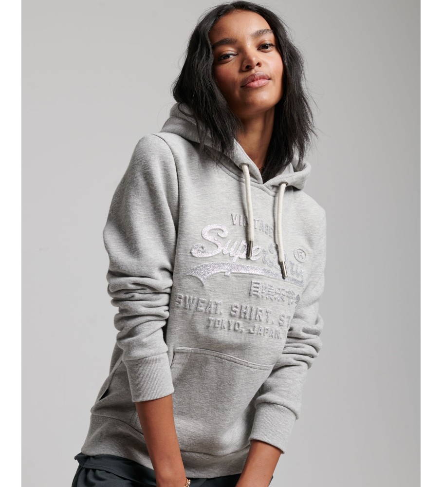 Moletom com capuz Superdry com logo gráfico em relevo na cor cinza.