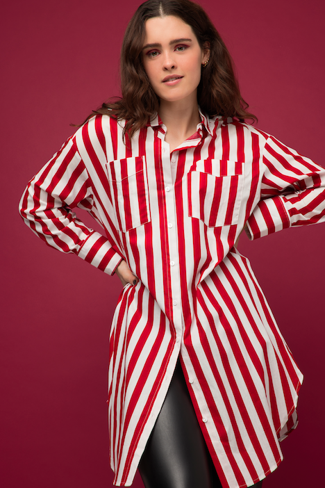 Hemdbluse, oversized, Streifen, Langarm