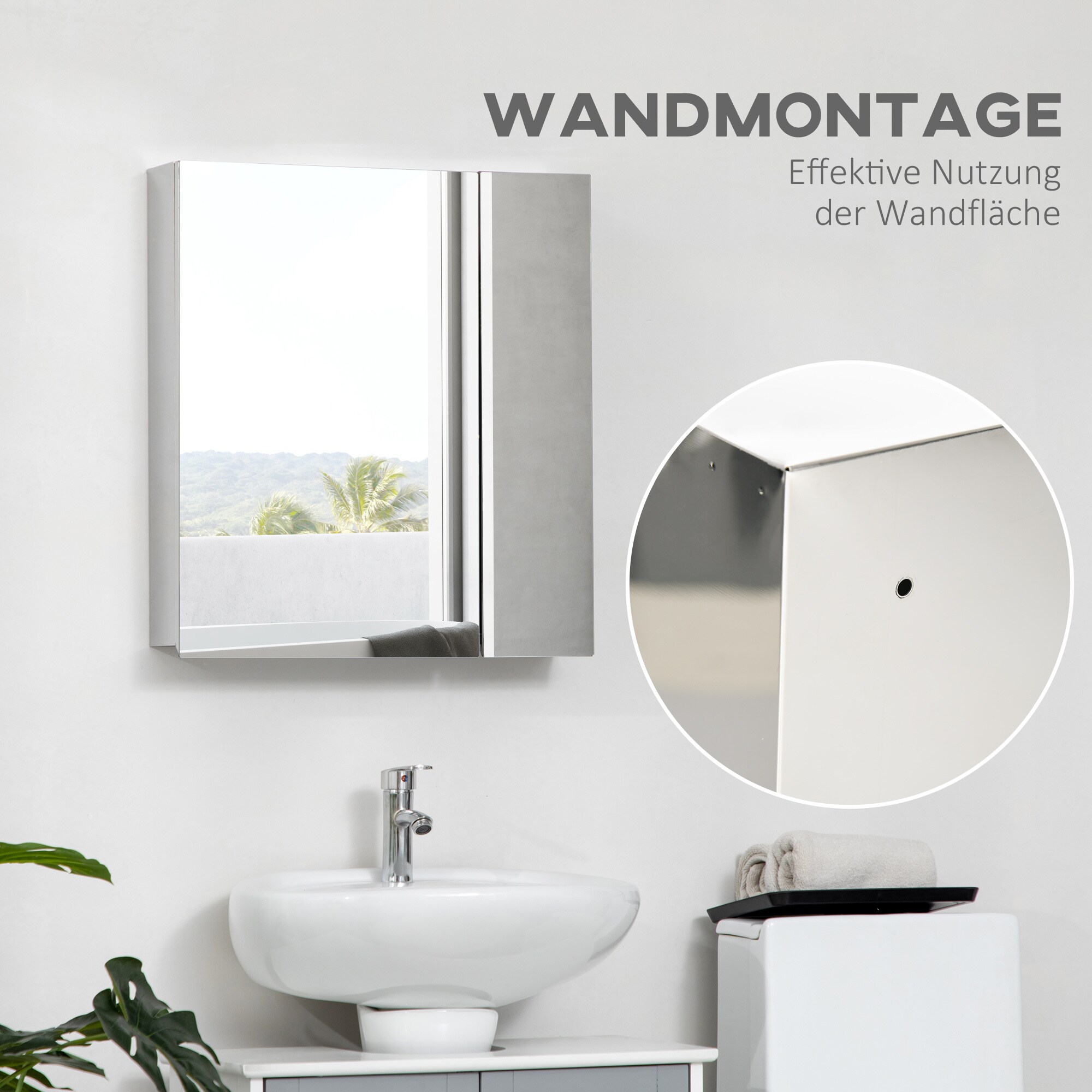 kleankin Spiegelschrank mit Soft-Close-Funktion silber 54L x 13B x 60H cm