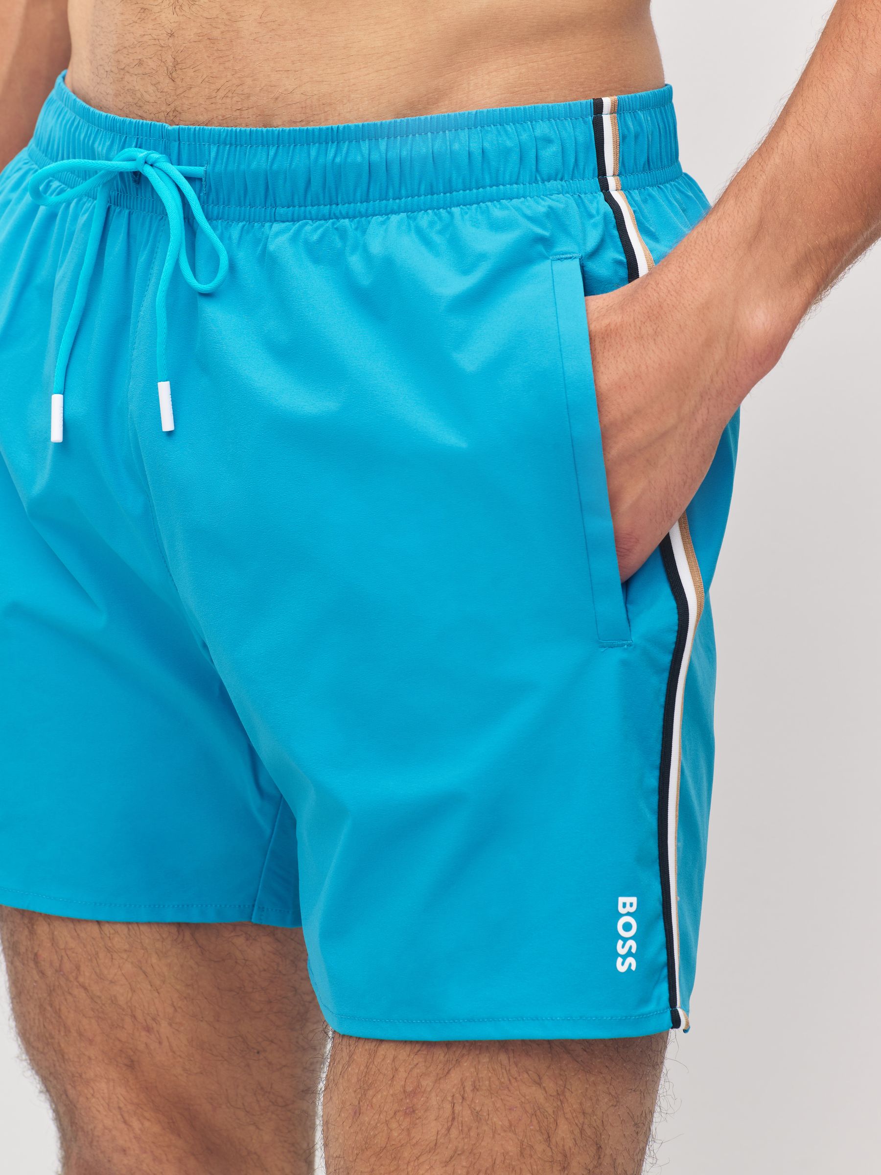 Blauw - BOSS Iconic Side Stripe Swim Shorts