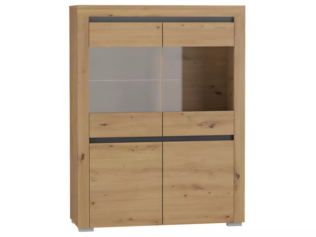 Vaisselier 4 portes LED inclus Kasla Bois et Anthracite