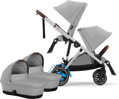 Cybex e-Gazelle S Tvillingvogn, Stone Grey/Silver