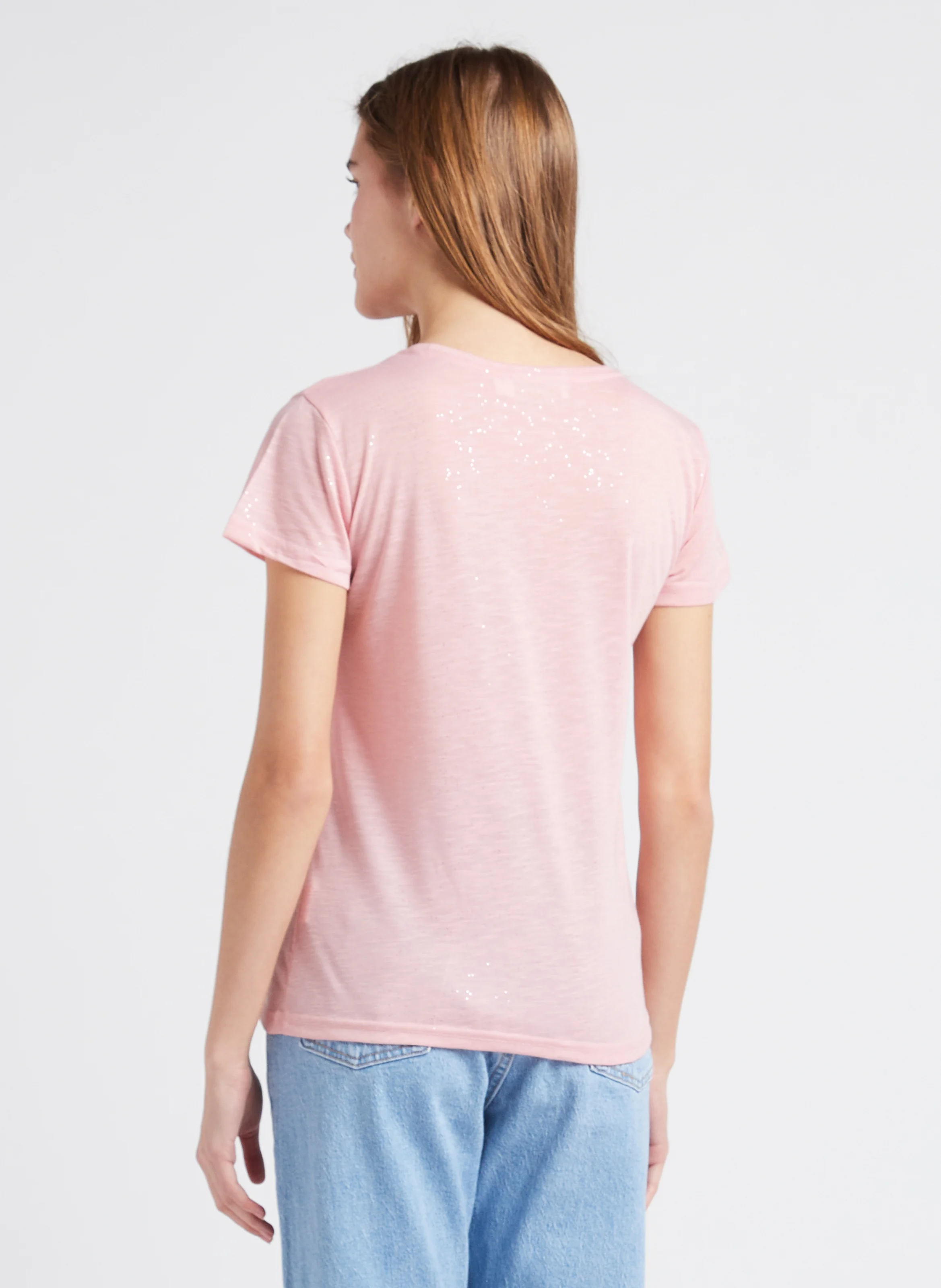 ELVA - Tee-shirt col rond pailleté | Rose