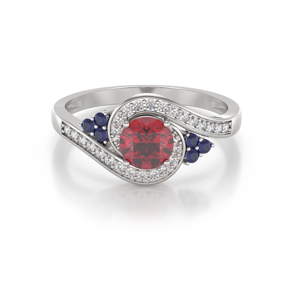 Bague ADEN Or 585 Blanc Rubis Saphir et diamants 2.702grs
