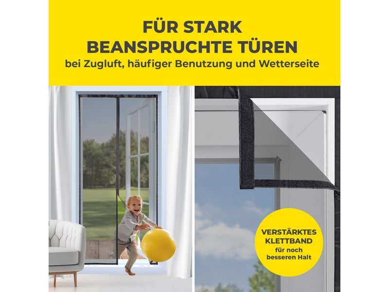 EASYmaxx Tür-Moskitonetz Strong Click, 100 x 210 cm, schwar Moskitonetz mit Magnetverschluss für Türen