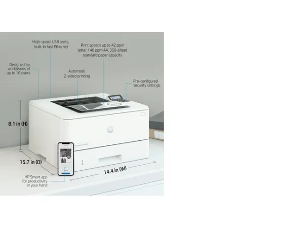 HP LaserJet Pro 4002dn - Printer - S/H - Duplex - laser - A4/Legal - 4800 x 600 dpi - op til 40 spm - kapacitet: 350 ark - USB 2.0, Gigabit LAN