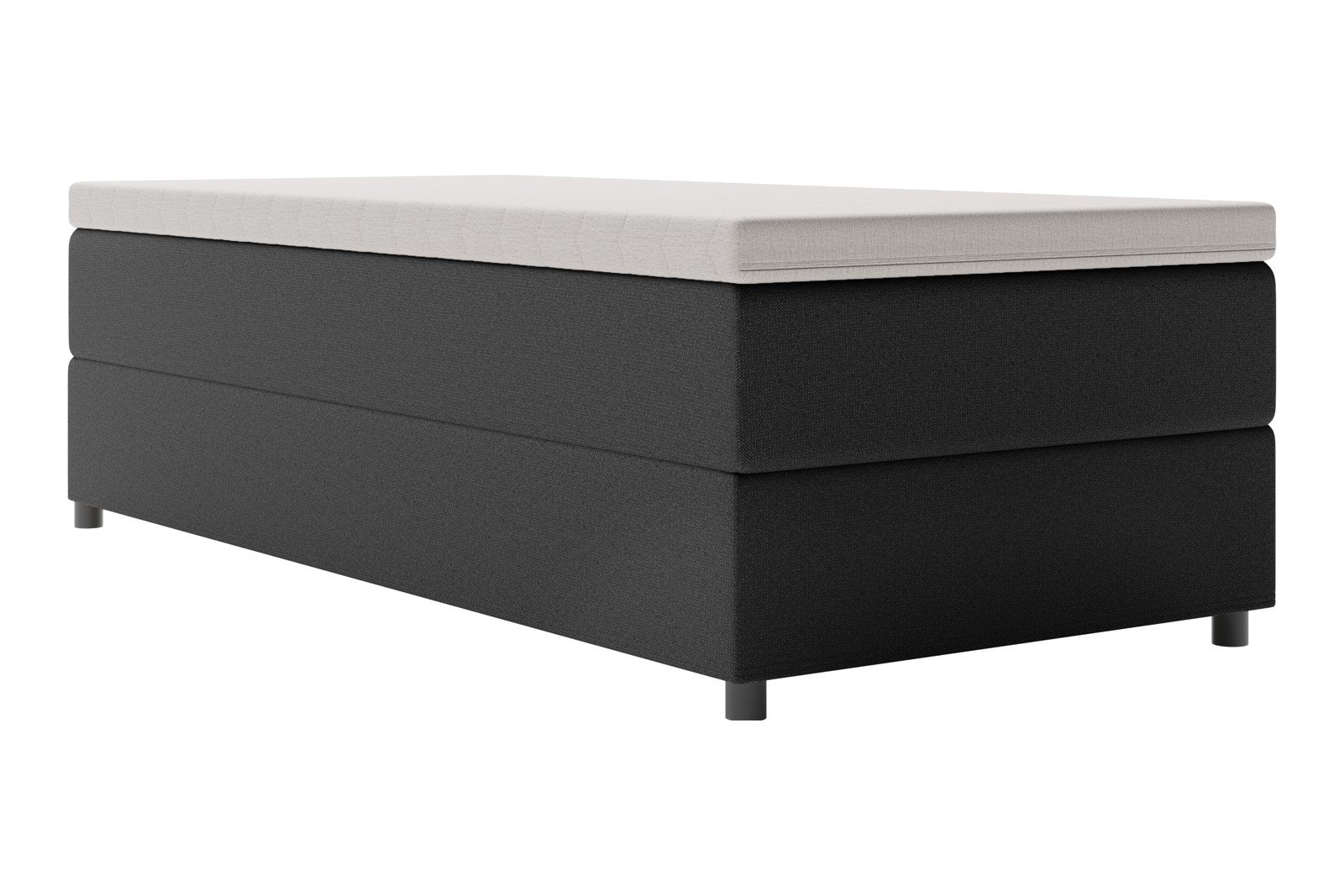 Premium 10 oppbevaringsseng 120x200 cm Magasinseng med oppbevaring, åpnes fra siden. I tekstil terranova 1 sort, med medium fasthetsgrad og premium 10 overmadrass,sorte ben. Sengegavl selges separat.