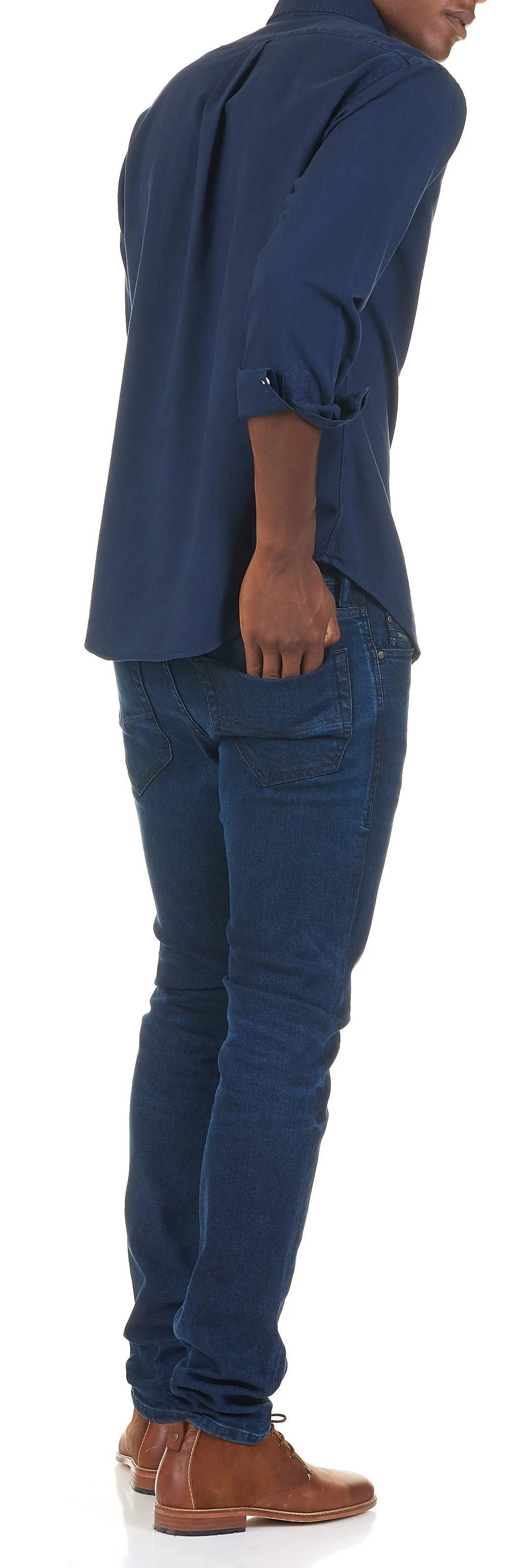 Chemise col américain slim-fit en coton | Bleu
