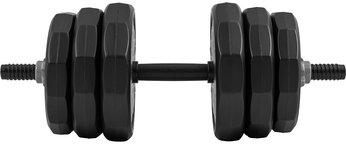 Miweba Sports 6in1-Hantelset, Kurzhanteln-Langhantel-Kettlebell, 25 kg, verstellbar, Sternverschluss