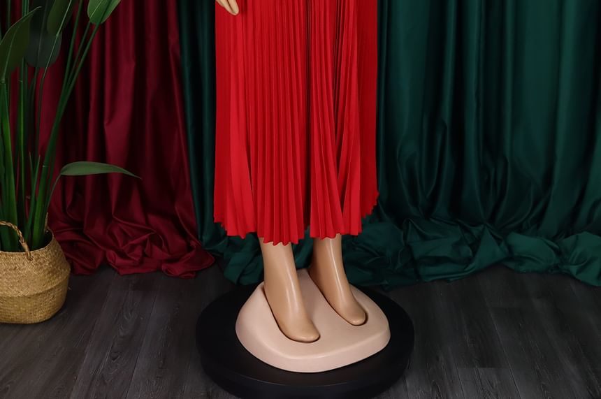 maschaka - Plus Size Lange Mouw V-hals Maxi Jurk met Riem