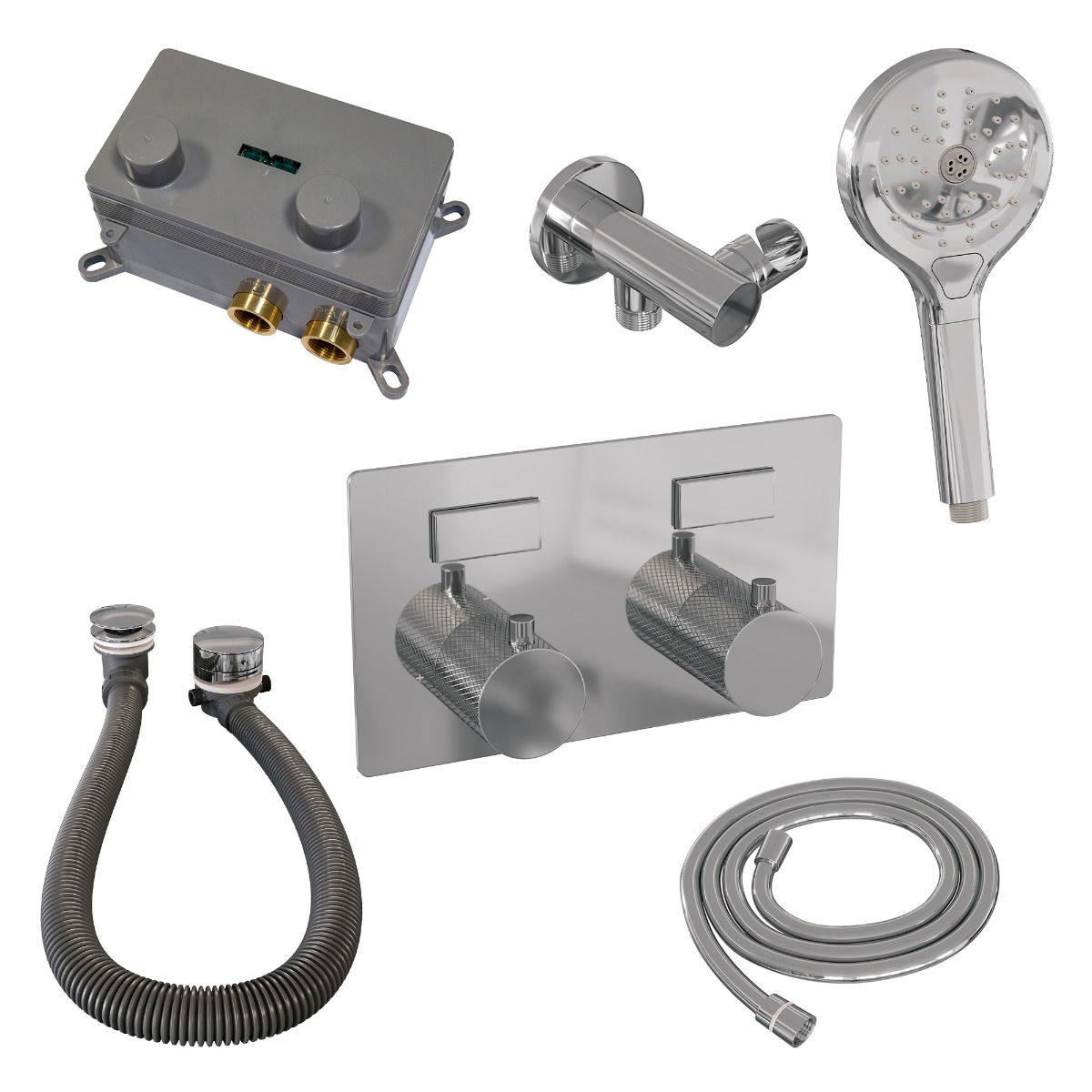 Brauer Chrome Carving thermostatische inbouw badkraan met badvulcombinatie en 3 standen handdouche set 4 chroom