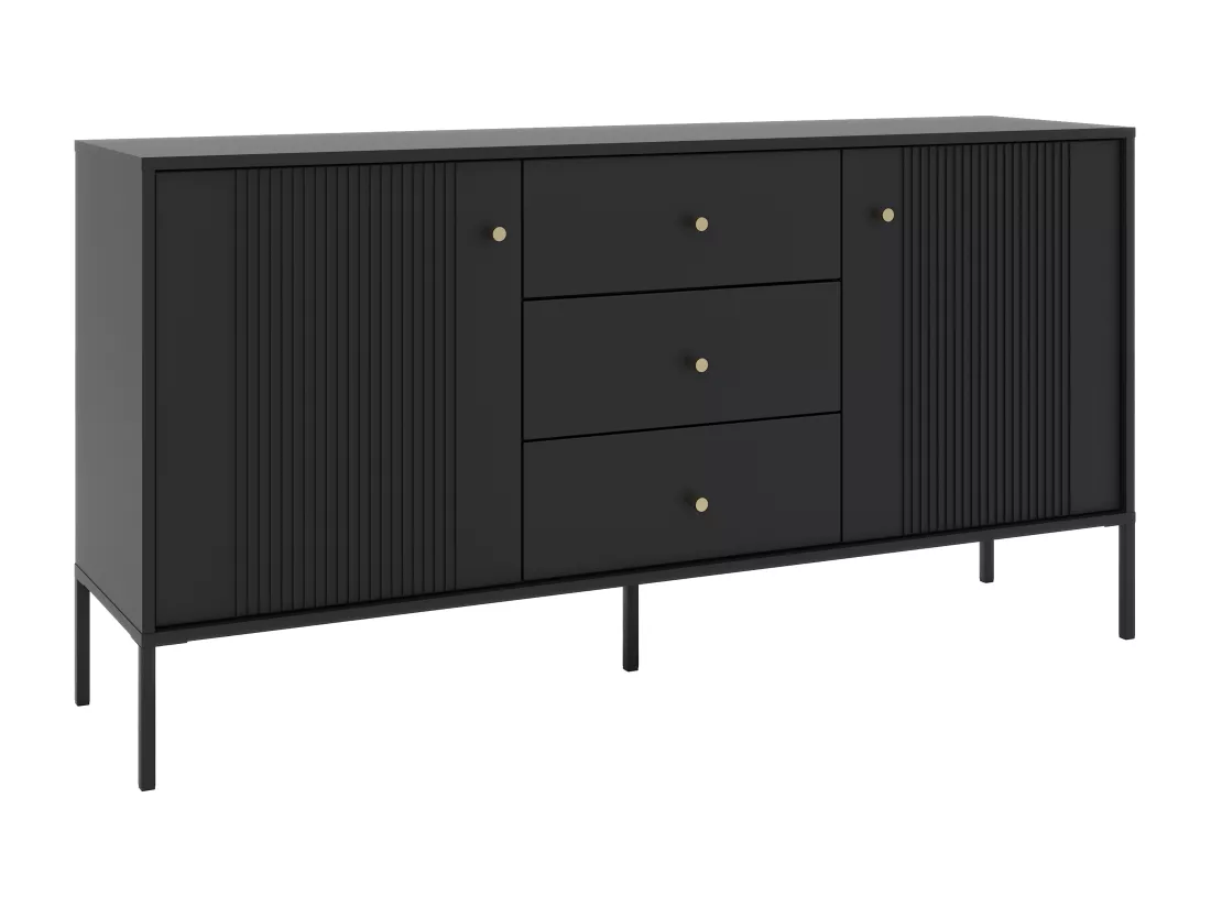 Buffet avec 2 portes et 3 tiroirs en MDF - Noir - DEMASIA