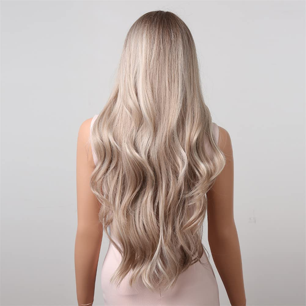 (70cm) Gewellte Kunsthaar Perücke Kostüm Requisite Lange Anime Cosplay Perücke - Ombre Ash Blond