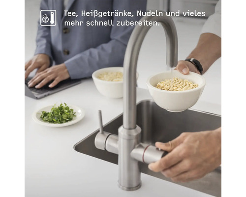 Stiebel Eltron HOT 2.6 N Premium 3 in 1 b onderbouw warmwaterdispenser, 2,6 liter, met keukenkraan, geborsteld aluminium