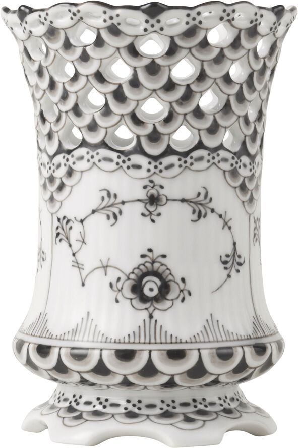 Royal Copenhagen Sort Musselmalet Helblonde Vase, 11 cm Hvid